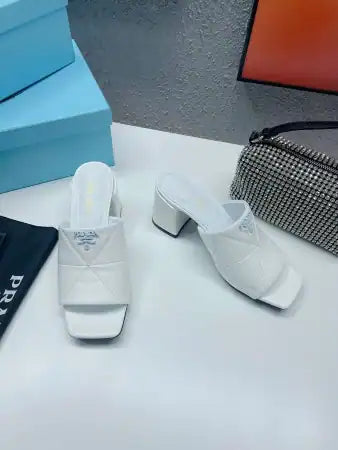 PRADA HEELED SLIDE SANDALS 65MM IN WHITE NAPPA LEATHER – PSD036