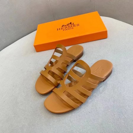HERMES CAMELIA SLIDE SANDALS IN BROWN CALFSKIN – HMSD138