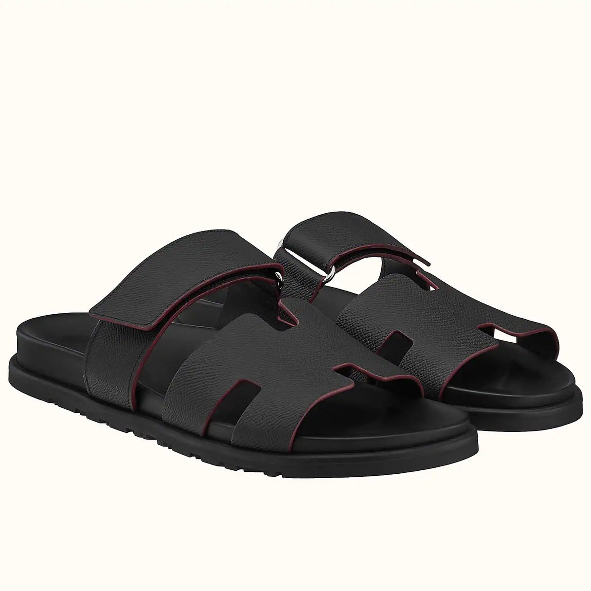 HERMES MEN’S CHYPRE SANDALS IN BLACK EPSOM CALFSKIN – HMSD009
