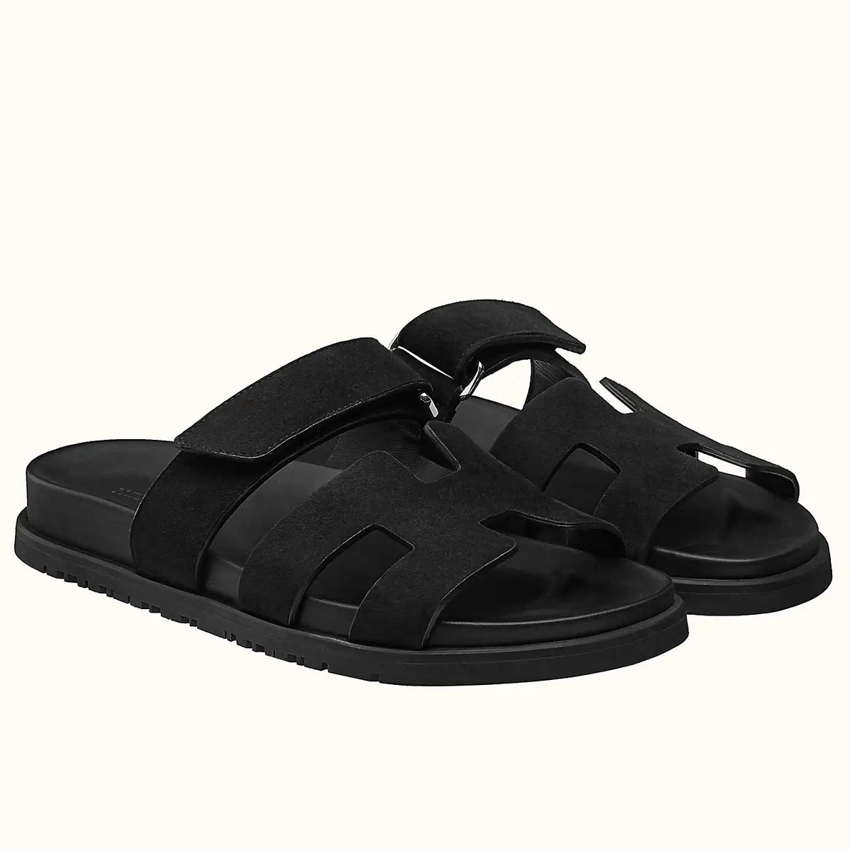HERMES MEN’S CHYPRE SANDALS IN BLACK SUEDE CALFSKIN – HMSD011