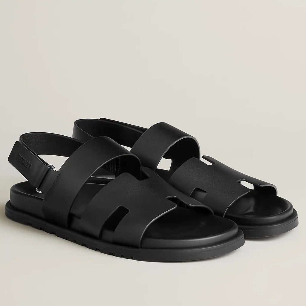 HERMES MEN’S GENIUS SANDALS IN BLACK CALFSKIN – HMSD003