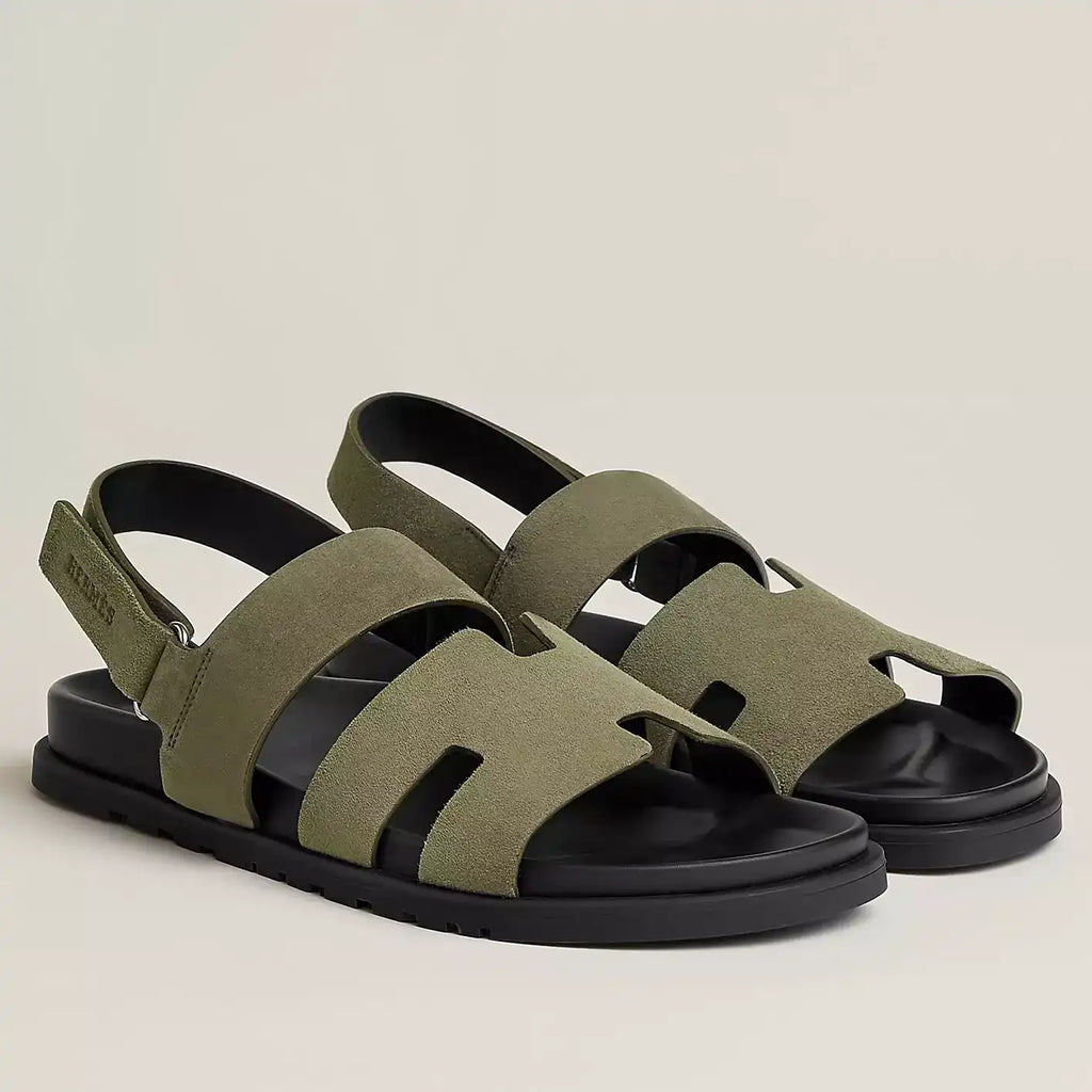 HERMES MEN’S GENIUS SANDALS IN GREEN SUEDE CALFSKIN – HMSD005