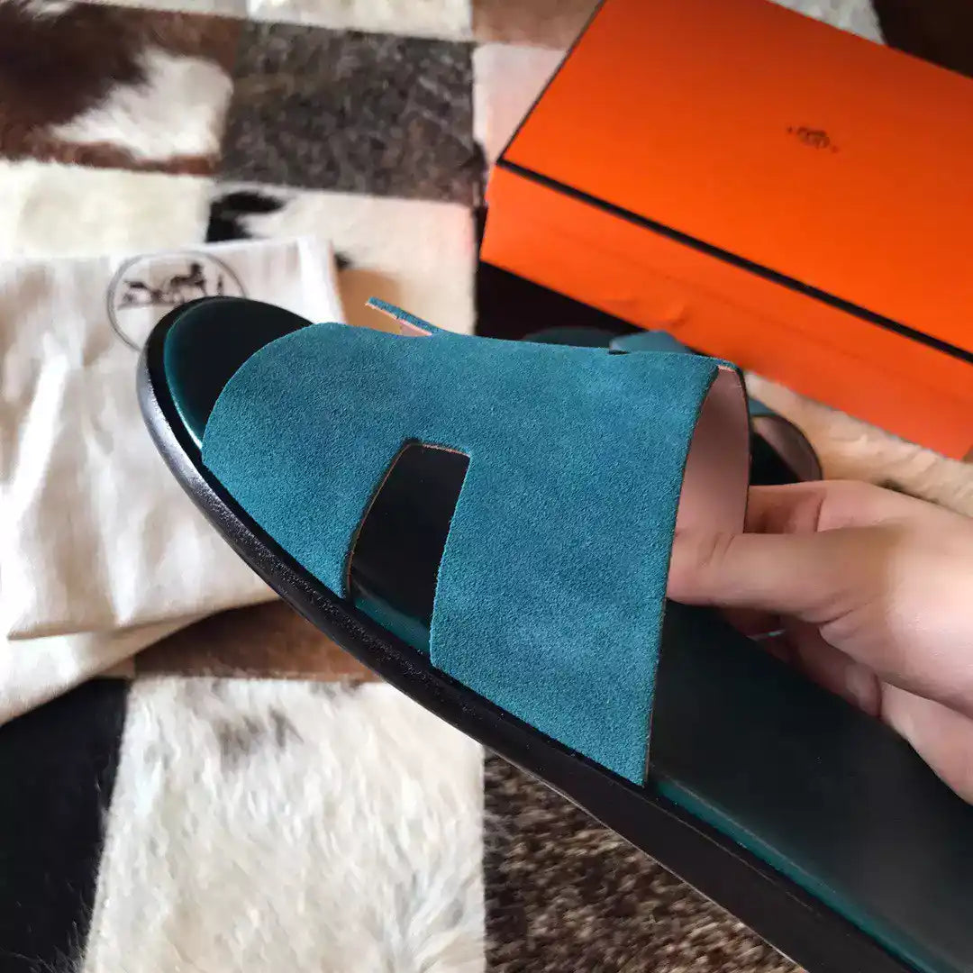 HERMES MEN’S IZMIR SANDALS IN GREEN SUEDE CALFSKIN – HMSD038