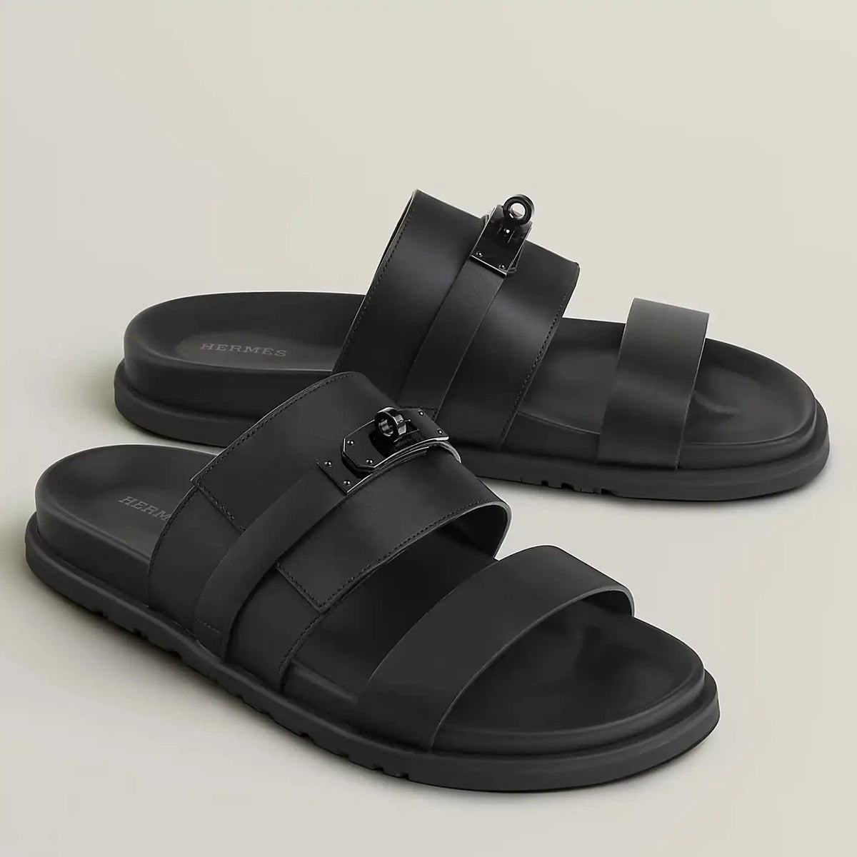 HERMES MEN’S JACKSON SANDAL IN BLACK CALFSKIN – HMSD042