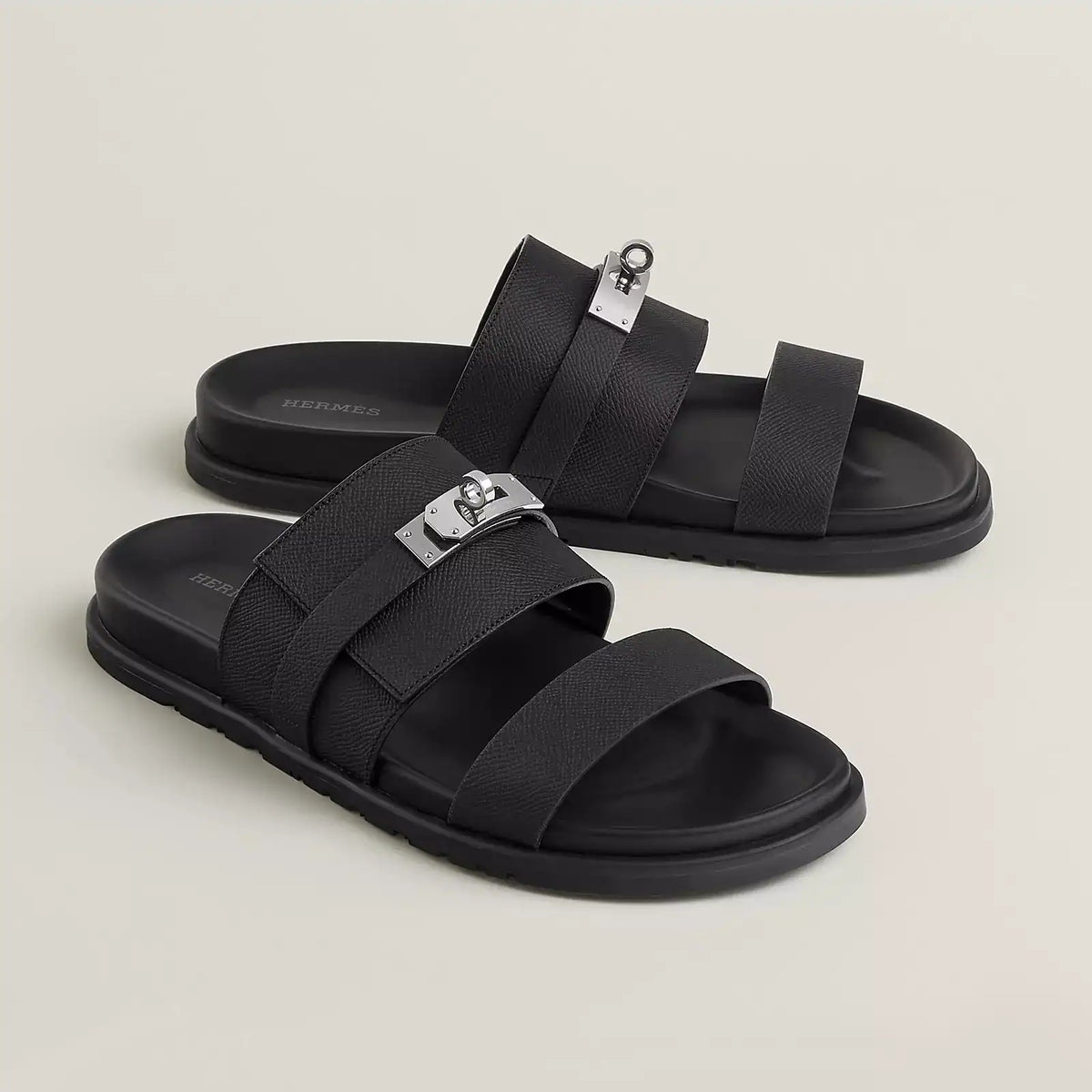 HERMES MEN’S JACKSON SANDAL IN BLACK EPSOM CALFSKIN – HMSD040