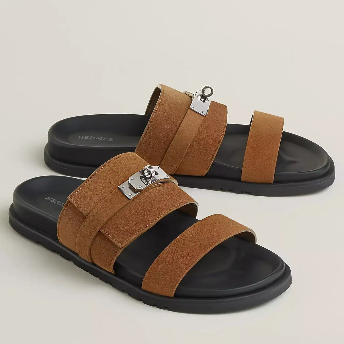 HERMES MEN’S JACKSON SANDAL IN BROWN SUEDE LEATHER – HMSD041