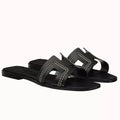 HERMES ORAN SLIDE SANDALS IN BLACK LEATHER WITH STITCHED – HMSD044