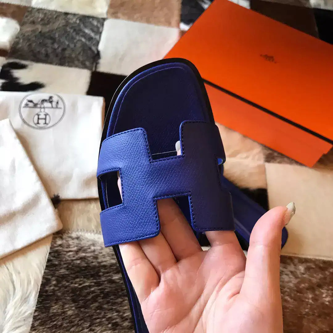 HERMES ORAN SLIDE SANDALS IN BLUE ELECTRIC EPSOM CALFSKIN – HMSD073
