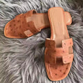 HERMES ORAN SLIDE SANDALS IN BROWN OSTRICH LEATHER – HMSD077