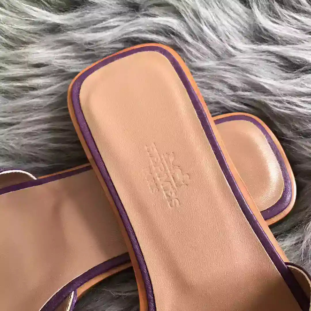 HERMES ORAN SLIDE SANDALS IN PURPLE OSTRICH LEATHER – HMSD079