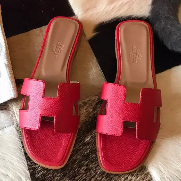 HERMES ORAN SLIDE SANDALS IN RED EPSOM CALFSKIN – HMSD092