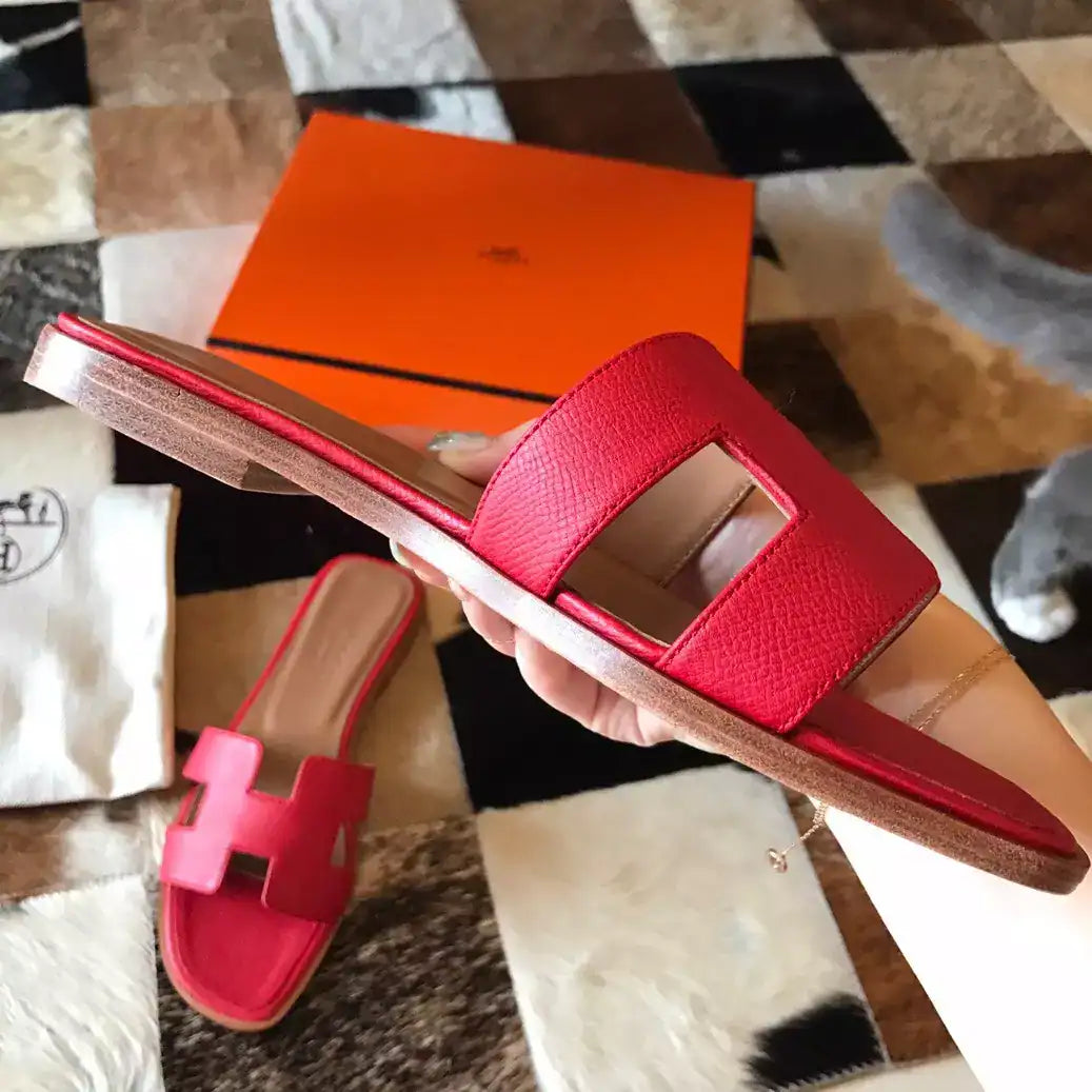 HERMES ORAN SLIDE SANDALS IN RED EPSOM CALFSKIN – HMSD092