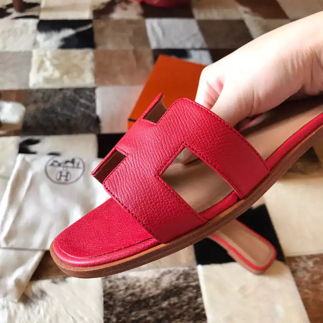 HERMES ORAN SLIDE SANDALS IN RED EPSOM CALFSKIN – HMSD092