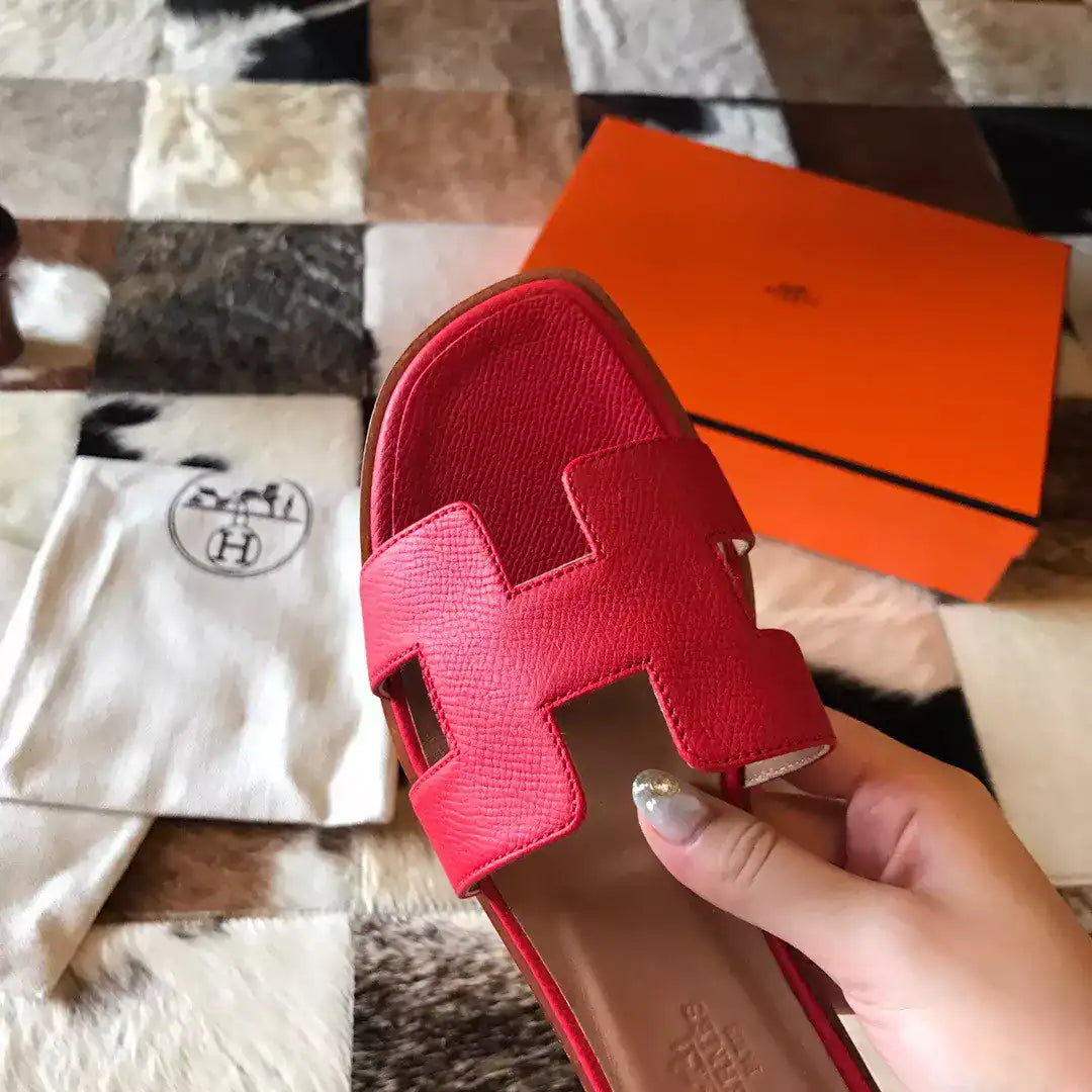 HERMES ORAN SLIDE SANDALS IN RED EPSOM CALFSKIN – HMSD092