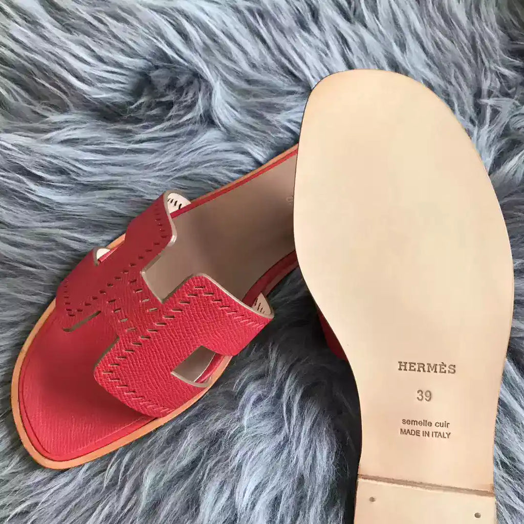 HERMES ORAN SLIDE SANDALS IN RED EPSOM PERFORATED CALFSKIN – HMSD099