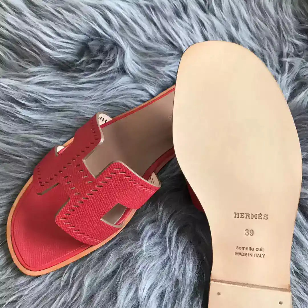 HERMES ORAN SLIDE SANDALS IN RED EPSOM PERFORATED CALFSKIN – HMSD099