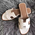 HERMES ORAN SLIDE SANDALS IN WHITE OSTRICH LEATHER – HMSD082