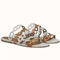 HERMES THALASSA SLIDE SANDALS IN BROWN/WHITE LAMBSKIN – HMSD136