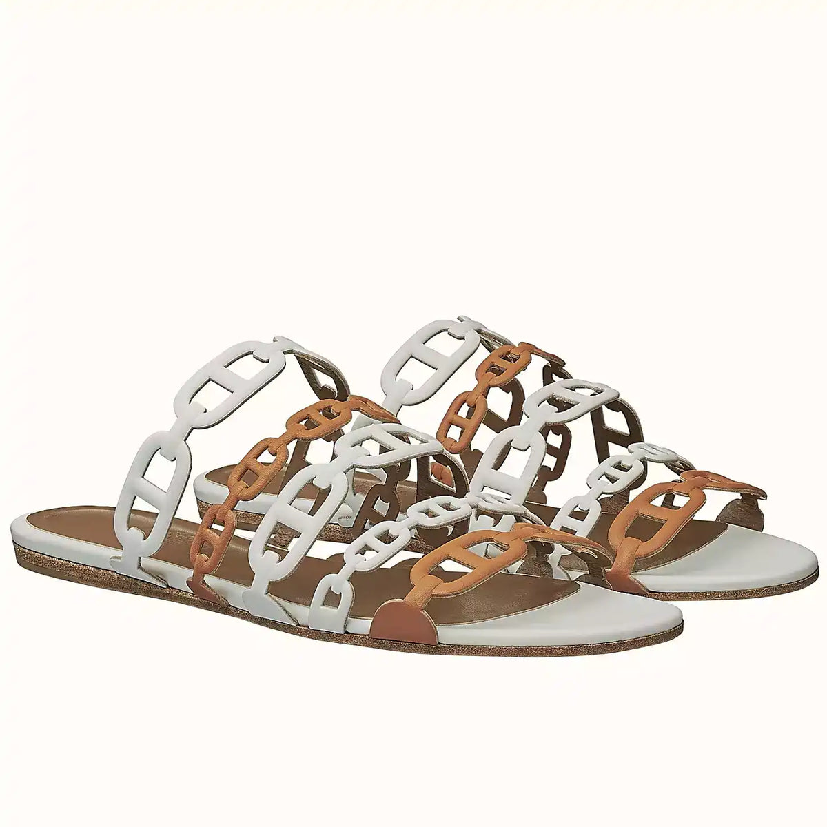 HERMES THALASSA SLIDE SANDALS IN BROWN/WHITE LAMBSKIN – HMSD136