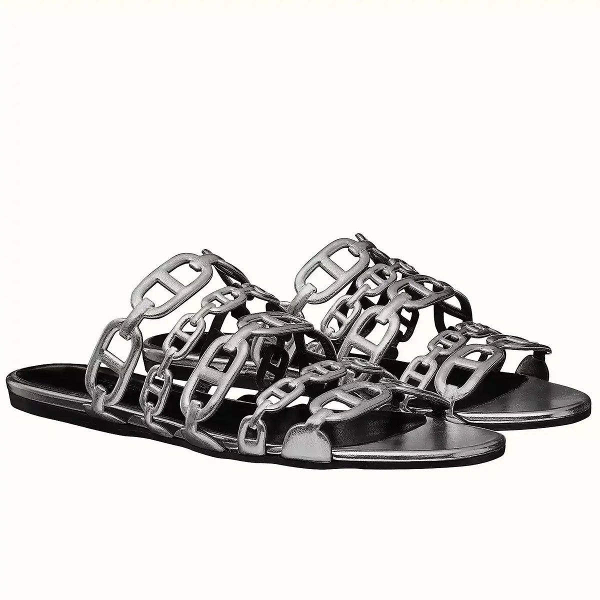 HERMES THALASSA SLIDE SANDALS IN SILVER LAMBSKIN – HMSD137