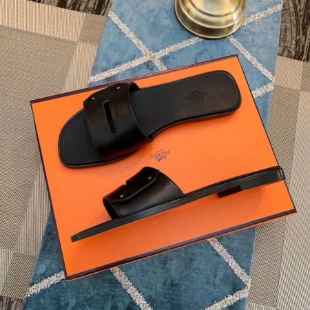 HERMES VIEW SLIDE SANDALS IN BLACK LEATHER – HMSD131