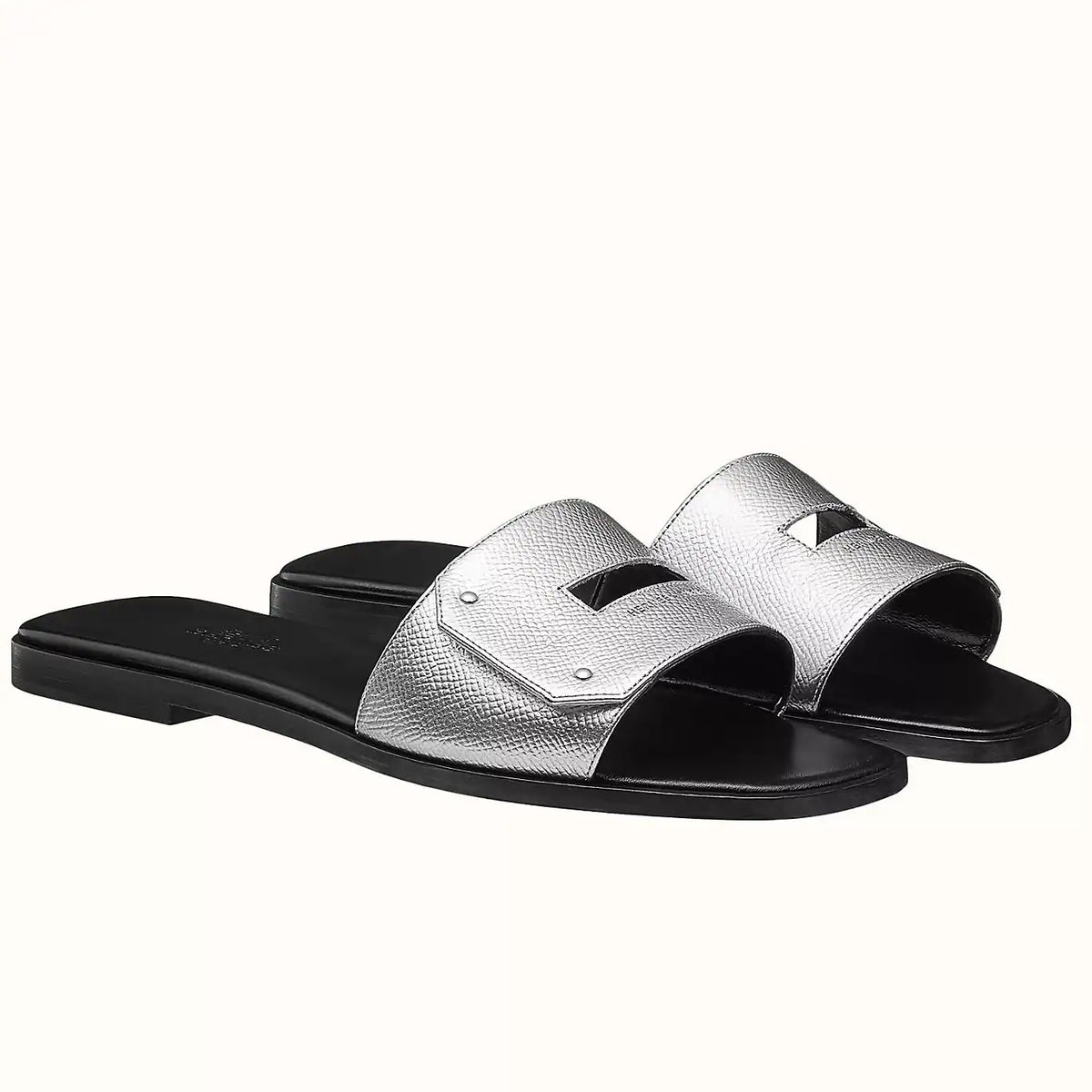 HERMES VIEW SLIDE SANDALS IN SILVER EPSOM CALFSKIN – HMSD132