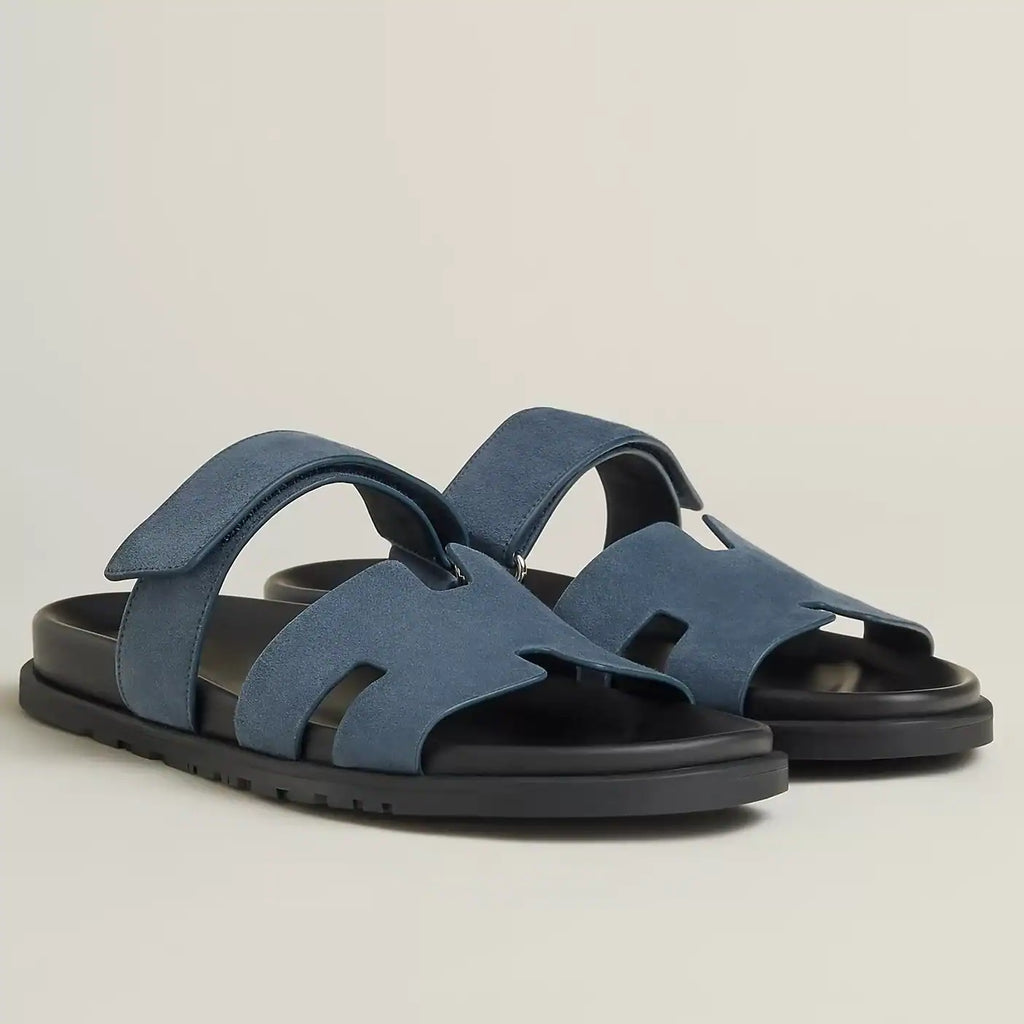 HERMES WOMEN’S CHYPRE SANDALS IN BLUE SUEDE CALFSKIN – HMSD013