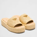 PRADA CROCHET FLATFORM SLIDES IN BEIGE RAFFIA-EFFECT YARN – PSD070