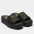 PRADA CROCHET FLATFORM SLIDES IN BLACK RAFFIA-EFFECT YARN – PSD069