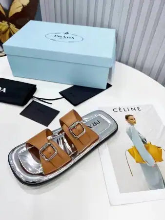 PRADA DOUBLE-STRAP SANDALS IN BROWN LEATHER – PSD041