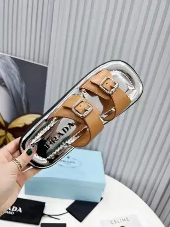 PRADA DOUBLE-STRAP SANDALS IN BROWN LEATHER – PSD041