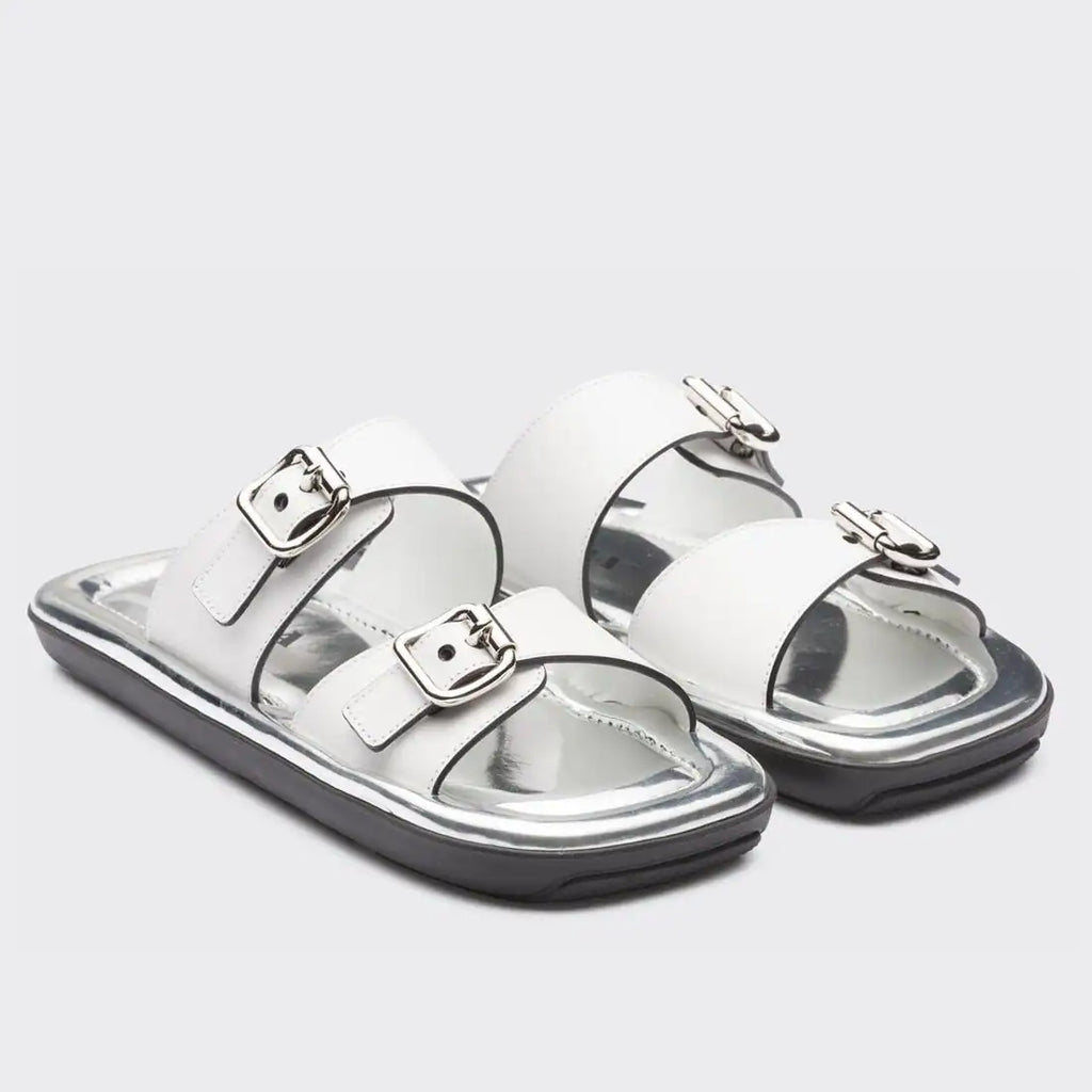 PRADA DOUBLE-STRAP SANDALS IN WHITE LEATHER – PSD045