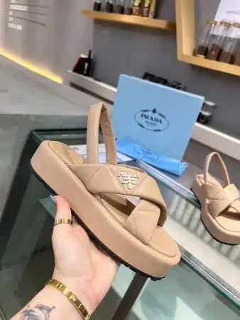 PRADA FLATFORM SANDALS IN BEIGE QUILTED NAPPA LEATHER – PSD042