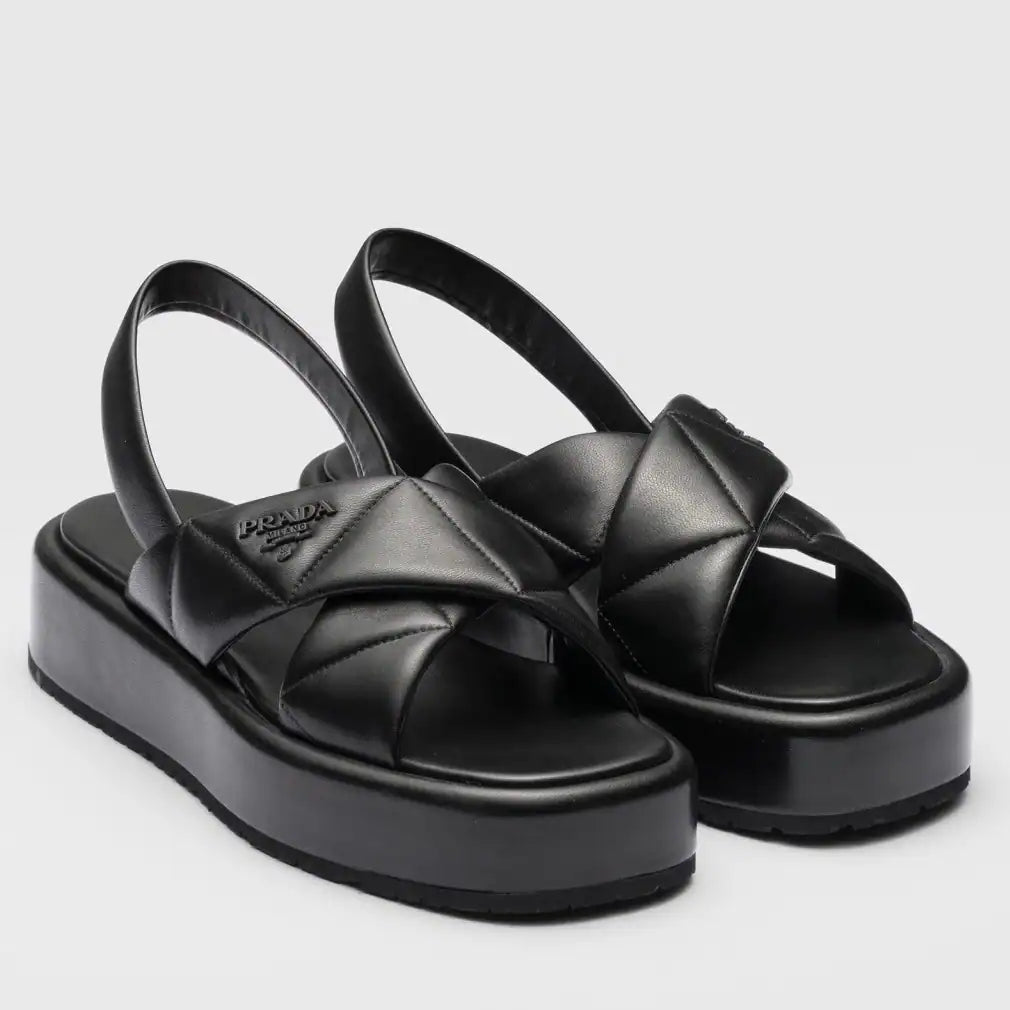 PRADA FLATFORM SANDALS IN BLACK QUILTED NAPPA LEATHER – PSD043