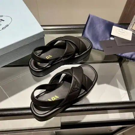 PRADA FLATFORM SANDALS IN BLACK QUILTED NAPPA LEATHER – PSD043