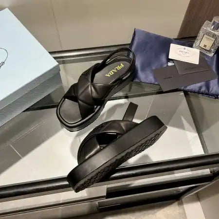 PRADA FLATFORM SANDALS IN BLACK QUILTED NAPPA LEATHER – PSD043