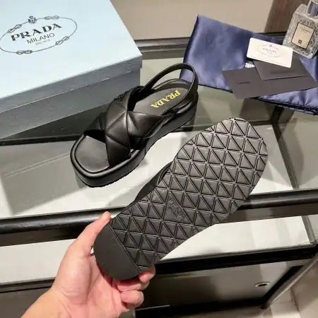 PRADA FLATFORM SANDALS IN BLACK QUILTED NAPPA LEATHER – PSD043