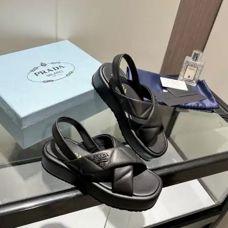 PRADA FLATFORM SANDALS IN BLACK QUILTED NAPPA LEATHER – PSD043