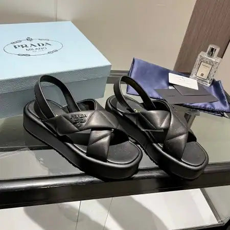 PRADA FLATFORM SANDALS IN BLACK QUILTED NAPPA LEATHER – PSD043