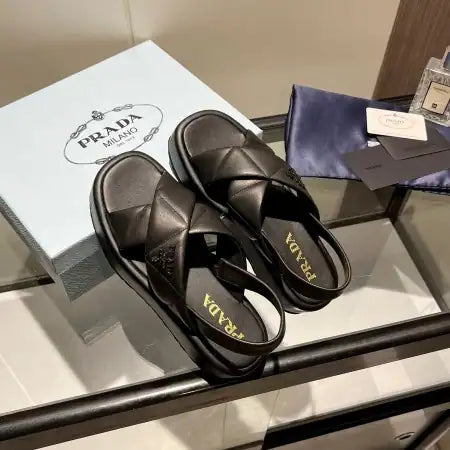 PRADA FLATFORM SANDALS IN BLACK QUILTED NAPPA LEATHER – PSD043