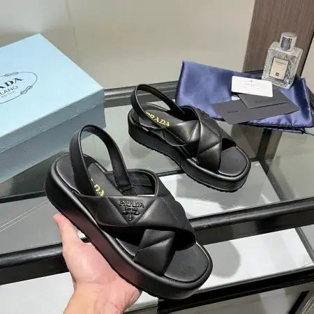 PRADA FLATFORM SANDALS IN BLACK QUILTED NAPPA LEATHER – PSD043
