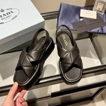 PRADA FLATFORM SANDALS IN BLACK QUILTED NAPPA LEATHER – PSD043