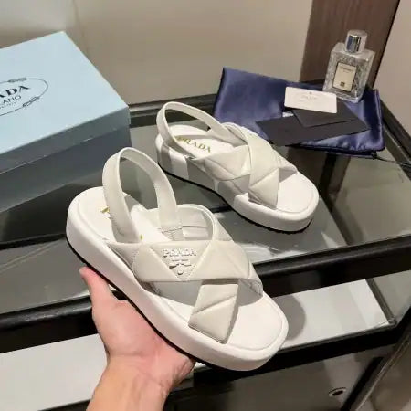 PRADA FLATFORM SANDALS IN WHITE QUILTED NAPPA LEATHER – PSD044