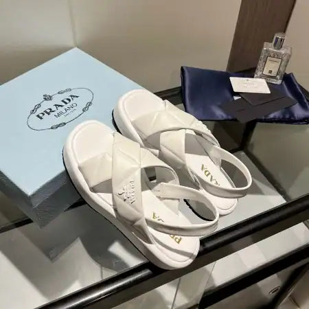 PRADA FLATFORM SANDALS IN WHITE QUILTED NAPPA LEATHER – PSD044