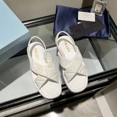 PRADA FLATFORM SANDALS IN WHITE QUILTED NAPPA LEATHER – PSD044