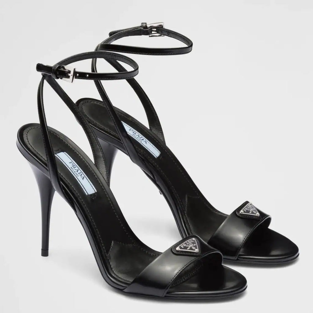 PRADA HEEL SANDALS 85MM IN BLACK BRUSHED LEATHER – PSD059