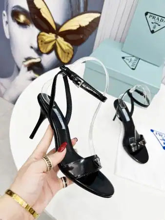 PRADA HEEL SANDALS 85MM IN BLACK BRUSHED LEATHER – PSD059