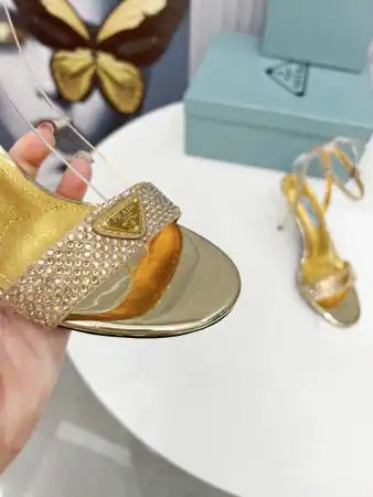 PRADA HEEL SANDALS 85MM IN SATIN WITH CRYSTALS – PSD060