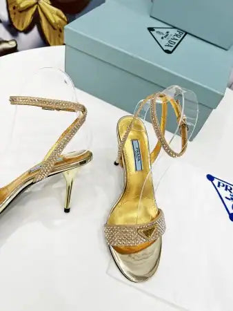 PRADA HEEL SANDALS 85MM IN SATIN WITH CRYSTALS – PSD060