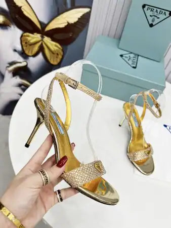PRADA HEEL SANDALS 85MM IN SATIN WITH CRYSTALS – PSD060
